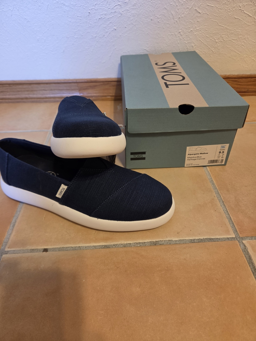 Toms Navy Canvas Slip-On Flats with White Sole